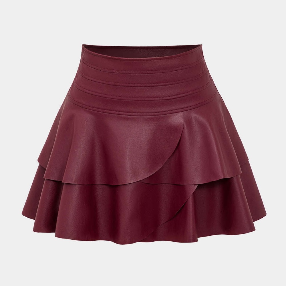 Micas Solid Faux Leather Asymmetrical Layer Skirt